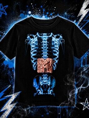 MTV Boys Black Skeleton Graphic Tee Large